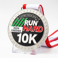 Médaille personnalisée en alliage de zinc, ronde, avec bordure en étoile, médaille médicale 10K, finition émail souple, double ton rouge et blanc, trophée de charité avec ruban