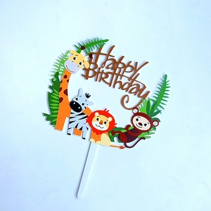 Decorazione per Torta <span class=keywords><strong>di</strong></span> Compleanno Safari per Bambini, Topper con Scimmie e Leoni, Tema Giungla, Feliz Cumpleaños, Decorazioni per Cupcake <span class=keywords><strong>a</strong></span> Tema Animali - Product Image 3