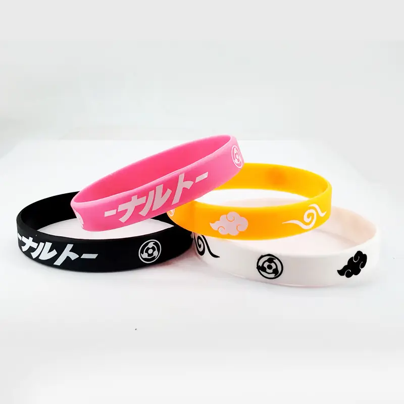 Pulseira de silicone ecológica para anime, pulseira de borracha com logotipo de letras e textos personalizados, estilo desenho animado, moda por atacado