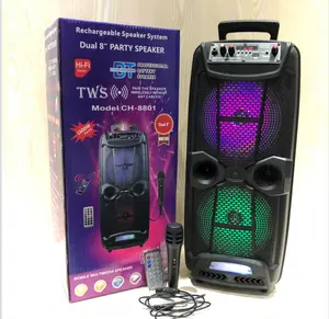 Professional AVCROWNS Double 8 inch high volume sound box speaker big speaker BT wireless speakers with led Light