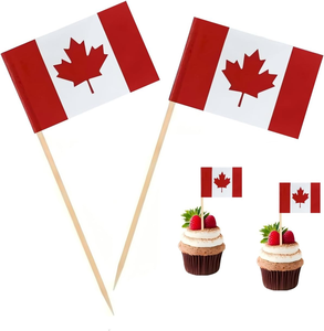 Palillos de Dientes Decorativos de Papel y Bambú con Bandera de Canadá de 2.5*3.5cm, Impresión Personalizada para Alimentos - Product Image 1
