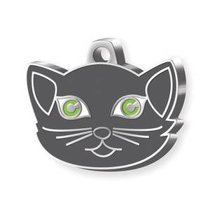 Étiquette d'identification en métal pour chat British Shorthair avec design yeux verts - Product Image 1