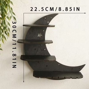 Star And Moon Hollow Wood <b>Shelf</b> 4 Layers <b>Wall</b> <b>Mounted</b> Crystal Display Rack Nordic Japanese Style Bedroom Living Room Storage - Product Image 3
