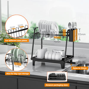 WIREKING Escurridor De Platos De 2 Niveles Con Function De Drenaje Automatico Estantes Fregadero De Cocina Para Utensilios Tabla - Product Image 2