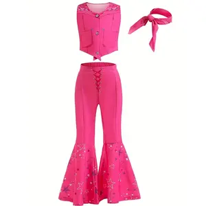 2024新电影Cos芭比娃娃女孩服装西方嬉皮士迪斯科服装粉色制服角色扮演派对生日Cos服装套装