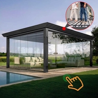 Pergola Bioclimatique de Luxe en Aluminium d'Extérieur, Gazebo Moderne en Métal avec Toile PVC Étanche, Pavillon Électrique 4x4