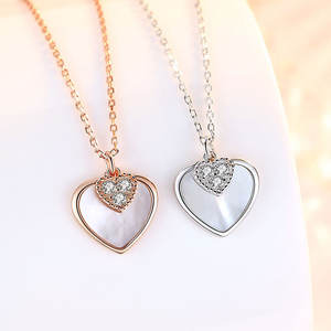 Delicate Jewelry Rose Gold Plated 925 Sterling Silver Zircon Heart Mother of <strong>Pearl</strong> Fine <strong>Pendant</strong> <strong>Necklaces</strong> for Valentine Day Gift - Product Image 1