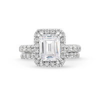 Cincin Pertunangan dan Pernikahan Perak Sterling 925 Zirkon Harga Bagus Berlian Halo CZ Potongan Emerald Setting Cakar