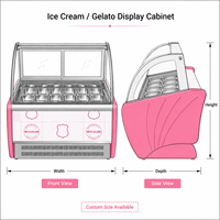 Vitrine réfrigérée pour glaces italiennes avec système de refroidissement par ventilateur, vitrine à gelato 10/12/14 bacs