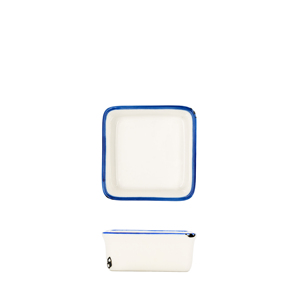 Cazoleta 9x9x3 cm bianca con bordo blu, piatto quadrato per servire e conservare - Product Image 1