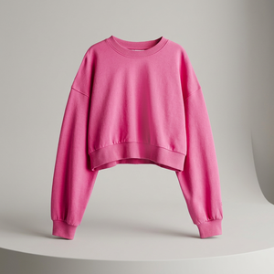 Sweat-shirt long pour femme avec logo personnalisé, en coton brossé écologique, doublé polaire court, coupe ras du cou, avec logo privé - Product Image 1