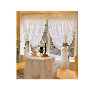 Gasa plisada prensada a presión <span class=keywords><strong>de</strong></span> viento en crema <span class=keywords><strong>de</strong></span> súper Hada francesa con <span class=keywords><strong>volantes</strong></span> para sala <span class=keywords><strong>de</strong></span> estar cortina transparente blanca plisada - Product Image 1