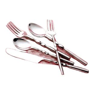 Ensembles de couverts à poignée en spirale en acier inoxydable argent poli miroir avec ensemble de couverts à poignée ronde carrée torsadée Design royal - Product Image 1