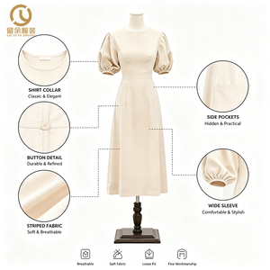 Di alta qualità della fabbrica di abbigliamento personalizzato da donna o-collo maniche corte elegante vintage 100% <span class=keywords><strong>lino</strong></span> <span class=keywords><strong>abito</strong></span> <span class=keywords><strong>midi</strong></span> per le donne - Product Image 3