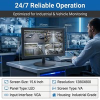 Moniteur industriel 15,6 pouces, écran LCD HD 1280x800 avec panneau VA, port HDMI, support VESA pour système de surveillance CCTV