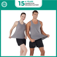 Atasan Tank Top Gym uniseks Logo kustom OEM spandeks poliester sejuk untuk rompi cetak lari musim panas