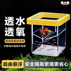 Incubateur carré pour poissons, boîte d'isolement flottante rectangulaire en plastique jaune et bleu pour l'élevage en aquarium - Product Image 3