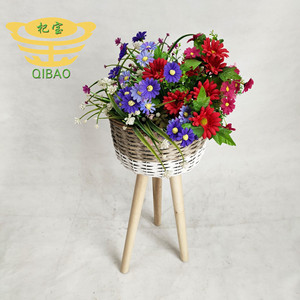 <span class=keywords><strong>Maceta</strong></span> <span class=keywords><strong>tejida</strong></span> a mano de ratán PE con pata de madera independiente, cesta de flores al aire libre, venta al por mayor - Product Image 4