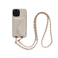 Étui de téléphone en cuir à la mode avec sangle de lanière à bandoulière pour iPhone 15 14 13 12 11 pro max 8 6 7 plus pour la marche de voyage de sport