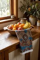 Serviette de cuisine en coton style aborigène australien avec motifs de points pour une décoration unique