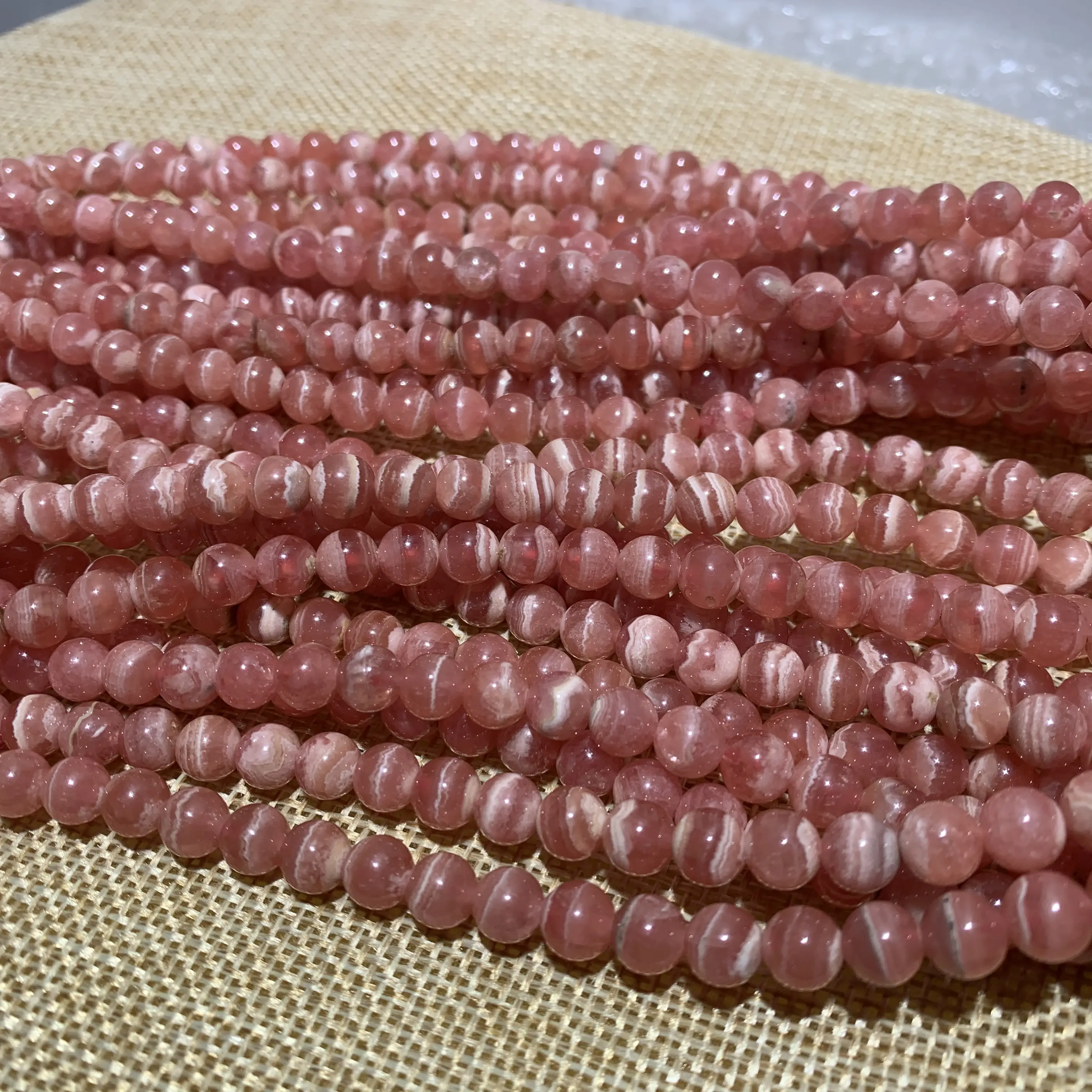 Wholesale natural mineral 6-6.5mm Argentina Rhodochrosite semi-precious gemstone stone loose beads for jewelry making