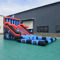 Toboggan aquatique gonflable à double piste sur le thème de TikTok avec piscine pour enfants, idéal pour les fêtes d'été en extérieur et la location commerciale
