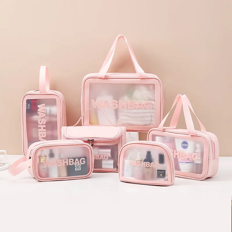 Custom logo PU Waterproof Transparent PVC Customizable Cosmetic Bags Women Large Capacity Makeup Bag Toiletry Pouch Bath Bag