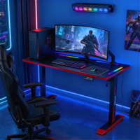 Bureau de jeu électrique en verre à moteur unique de 47 pouces avec éclairage RGB, bureau ergonomique réglable en hauteur pour PC