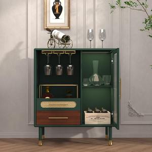 Mueble Bar Moderno <span class=keywords><strong>de</strong></span> Madera Verde para Licores y Café, con Estante para Copas <span class=keywords><strong>de</strong></span> Vino, Almacenamiento <span class=keywords><strong>de</strong></span> Vino Extraíble, Panel <span class=keywords><strong>de</strong></span> MDF, 5+ Compartimentos, Independiente - Product Image 1
