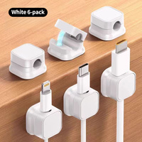 Lot de 6 organiseurs de câbles magnétiques à fixation murale ou de bureau, supports de rangement pour cordons de charge de téléphone avec clips de fixation et carte d'alignement