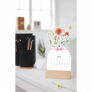 Modern Flower Designed 2025 <b>Desk</b> Calendar Art Style Raw Wood Color Birthday Occasion Decorative 12 Months - Product Image 3