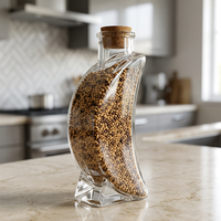 Bouteille en verre décorative en forme de croissant de lune avec bouchon en liège, récipient en verre polyvalent pour huiles essentielles, épices et ornement de table