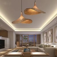 Lustre vintage en bambou et rotin, lampe suspendue au plafond, éclairage de salle à manger en rotin, suspension rétro, luminaire suspendu LED