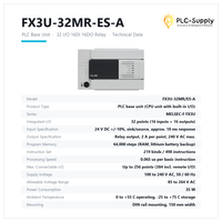 Unité de base PLC FX3U-32MR/ES-A, 32 points, 16 entrées numériques, 16 sorties numériques, relais, 64000 pas, 100-240VAC, contrôleur programmable sur rail DIN