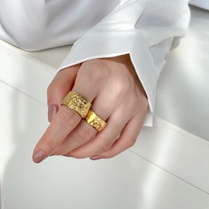 MECYLIFE-Anillo <span class=keywords><strong>Punk</strong></span> Grueso de Oro de 18K de Acero Inoxidable, Anillo de Sello Martillado de Banda Ancha, Resistente al Agua, Joyería de Alta Calidad - Product Image 4