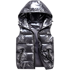 Gilet matelassé unisexe à capuche sans manches léger uni avec fermeture éclair brillant chaud pour l'hiver, idéal pour les activités de plein air et les tenues décontractées - Product Image 1