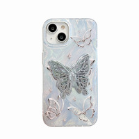 Casing ponsel silikon wanita, sarung HP gelang braket kupu-kupu bulu untuk iphone 11 12 13 14 15 16 Pro Max samsung