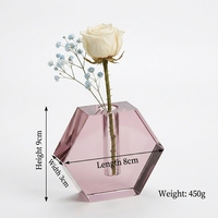 Vase hydroponique écologique en cristal K9 de luxe, géométrique, personnalisable, rose, hexagonal, pour décoration de mariage, maison, hall d'hôtel, table