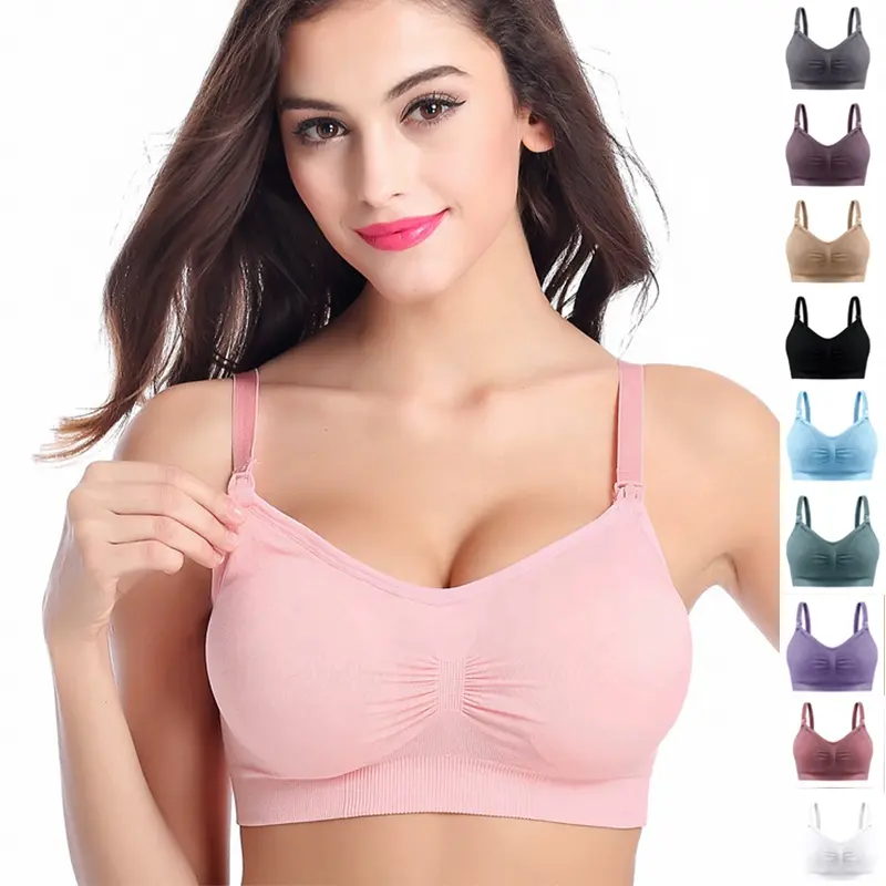 8888# Elastic Wireless Seamless Maternity Bra Open Button Pregnant Woman Bra with Removable Breathable Breast Pads