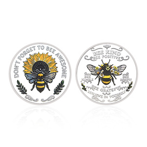 Moneda Conmemorativa Inspiradora con Relieve 3D de Girasol y Abeja para Niños, Recuerdo de la Hada del Diente, Regalo Metálico Plateado - Product Image 3