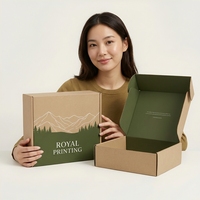 Boîte d'expédition en carton ondulé personnalisée, papier kraft vert olive, carton pliable, fermeture auto-adhésive, laminage mat, revêtement UV, estampage, éco-responsable, e-commerce