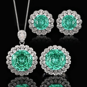 Vintage Eco-friendly Copper Fancy Jewelry <b>Set</b> 14-10mm Paraiba Green Cubic Zirconia Pendant Earrings <b>Ring</b> <b>Set</b> for <b>Women</b> - Product Image 2