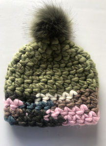 Cloche multicolore chapeau pour femme, couvre-chef avec pompons en fourrure, style Crochet, très tendance, - Product Image 2