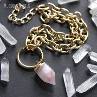 NM43759 collier épais en Or ou en argent, Quartz Rose trempé, grande chaîne avec Point de cristal Rose