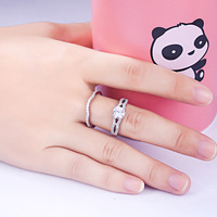 Ensemble de bagues de fiançailles et de mariage de luxe en argent sterling 925 fin, plaqué rhodium, design à double sangle, zircon