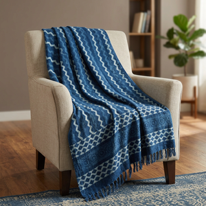 Indigo Woven Eco-Friendly Luxury Cotton Throw Blanket for Home Decor Living Room Use All-Season Warm <b>Comfort</b> - Product Image 2