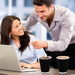 Vasos Desechables de Papel Corrugado con Impresión Personalizada, Vasos para Llevar con Pared Ondulada de 8oz, 12oz, 16oz, Vasos para Café Espresso y Té con Tapas para Hoteles - Product Image 4