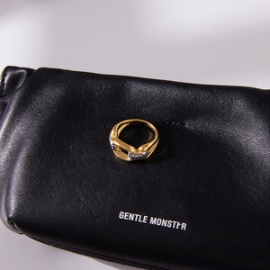 Geometric <b>Two</b>-Tone Gold <b>Ring</b> With Channel Set <b>Stones</b> Unisex Everyday Wear - Product Image 4