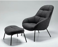 Fauteuil luxe moderne tapissé en tissu, chaise de lecture confortable, canapé simple, pieds en métal noir, pour le salon