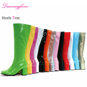 Botas de Baile Exóticas y Sensuales para Mujer, Estilo Vintage de los Años 60 y 70, con Tacón Cuadrado Bajo, Cierre Lateral y Altura hasta la Rodilla - Product Image 1